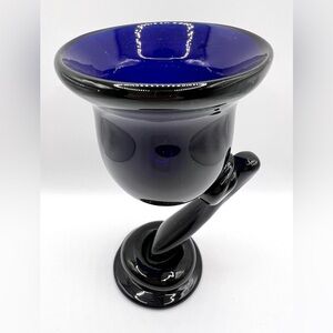 Cobalt Blue Handblown Art Glass Votive Tealight Footed Candle Holder 7 in